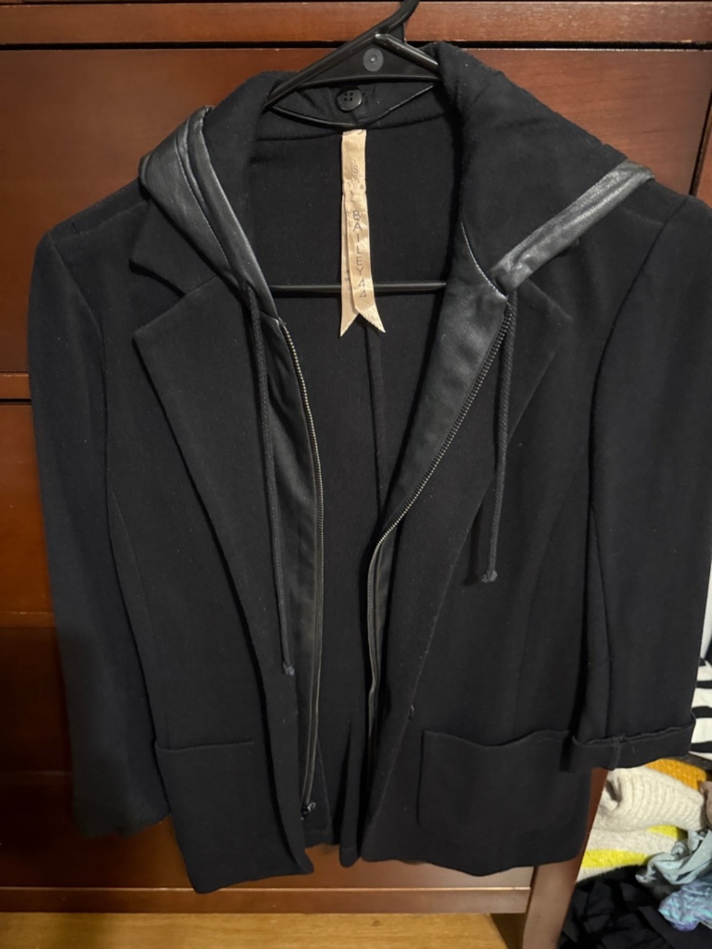 Bailey 44 Black Hooded Blazer with Faux Leather Trim